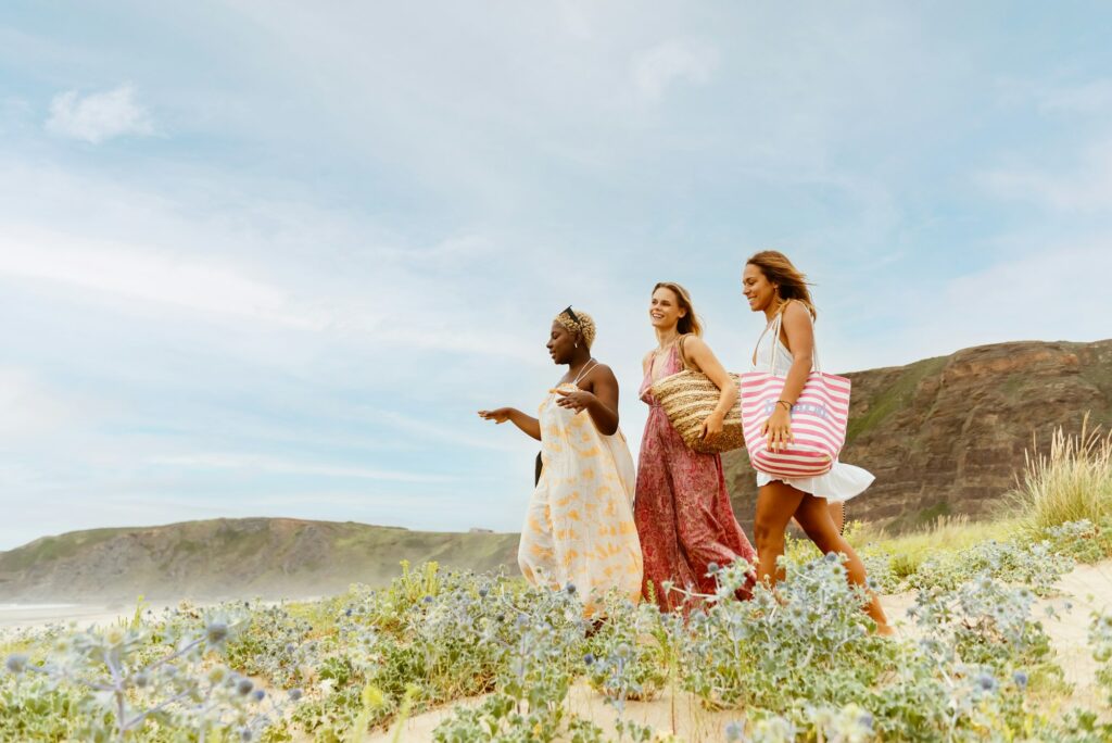 multiracial group of women on the beach