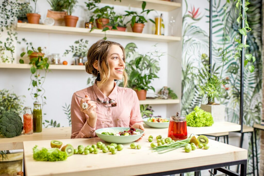 Woman eating healthy food